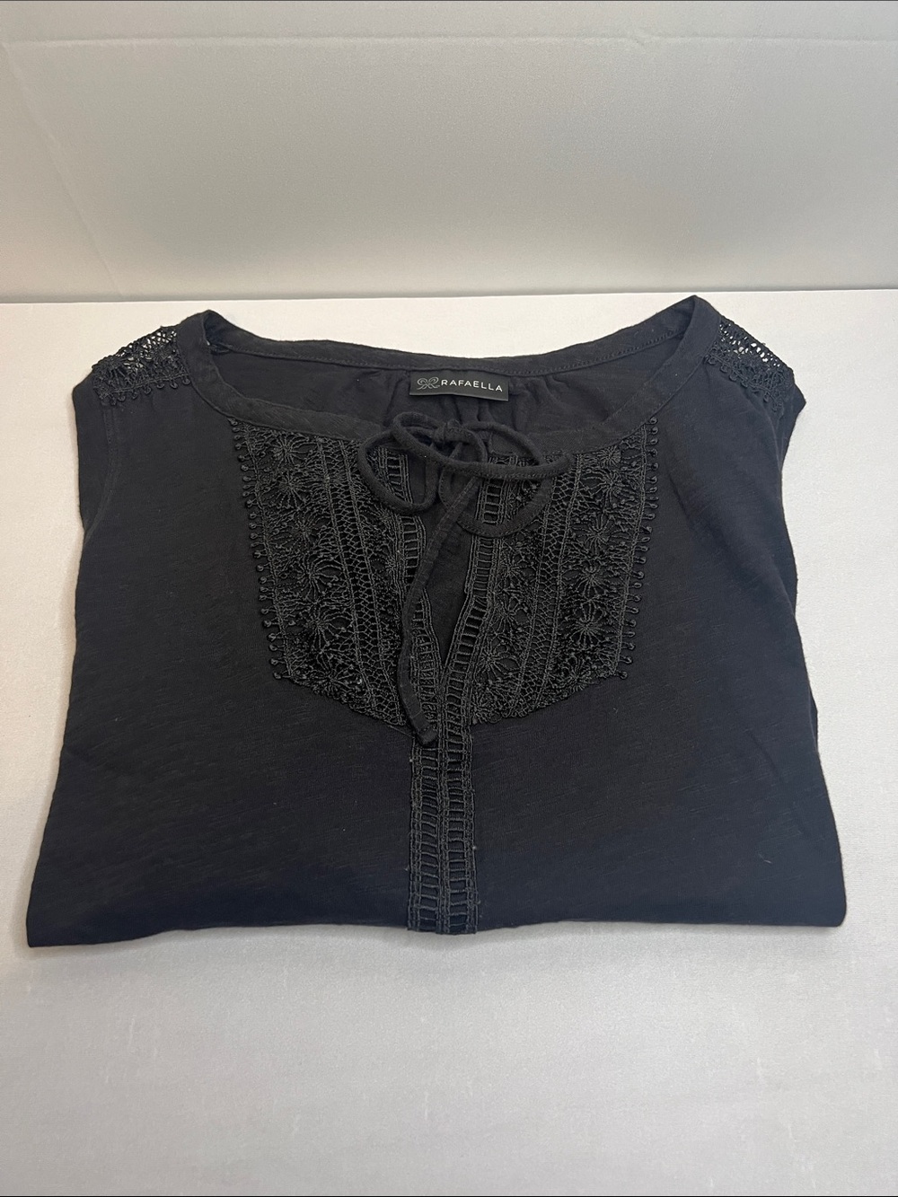 Rafaella Black Crochet-Trim Tank Front Blouse